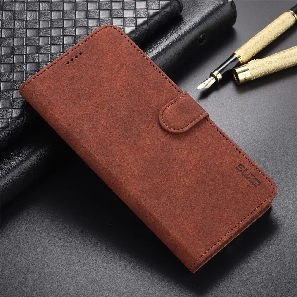 AZNS For Samsung Galaxy S23 PU Leather Magnetic Flip Cover Stand Wallet Fall Protection Phone Case - Brown - 7