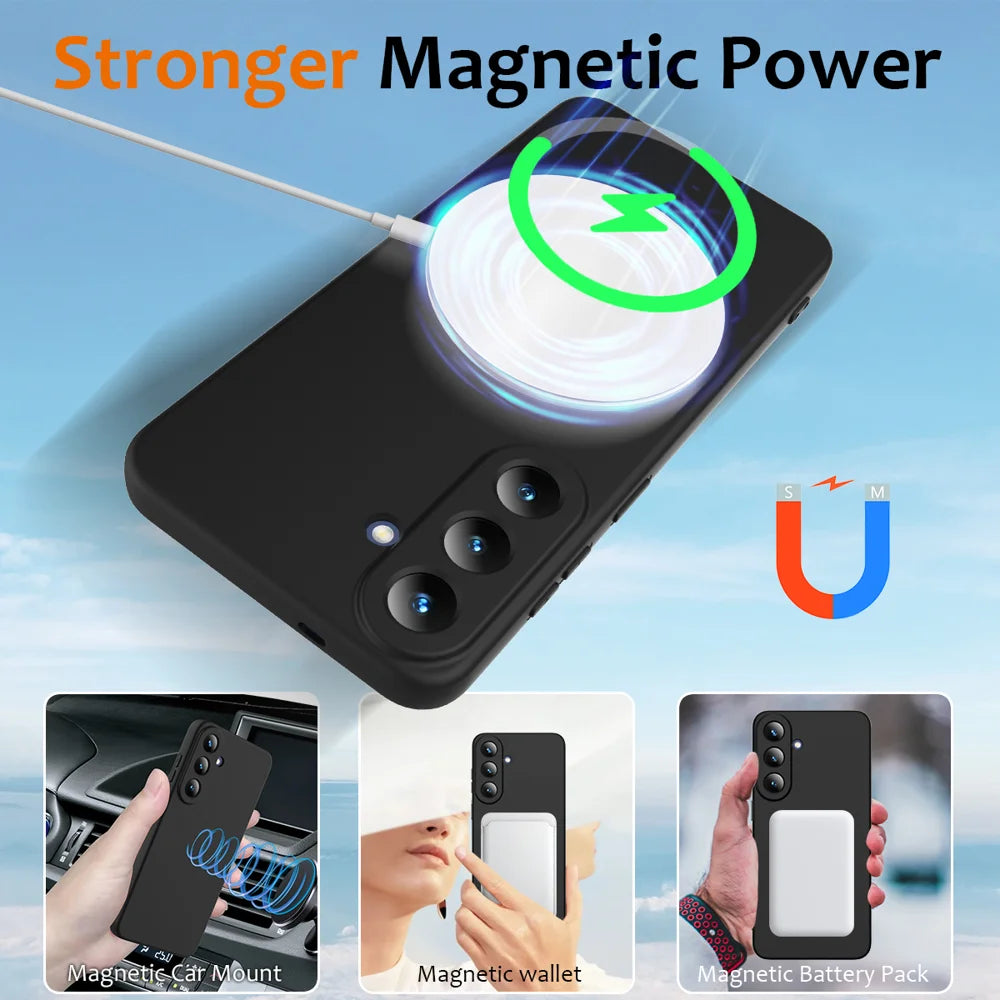 For Samsung Galaxy S26 FE Magnetic Case Anti-Drop Liquid Silicone Phone Cover with Lanyard - Black - 3