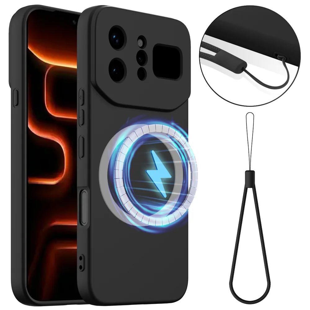 For Infinix Note 60 Ultra 5G Magnetic Case Anti-Drop Liquid Silicone Phone Cover with Lanyard - Black - 1