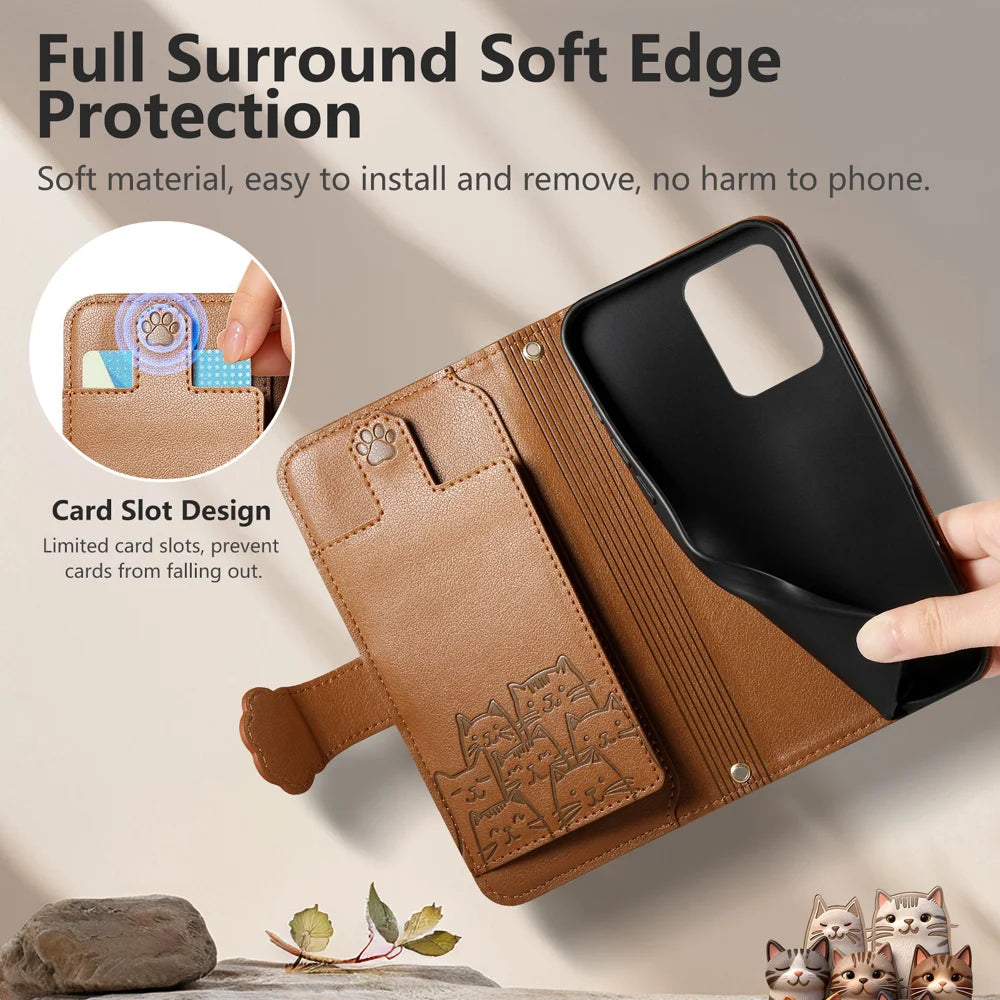 For HMD Pulse Pro Case Cute Cat Pattern PU Leather Wallet Phone Cover with Wrist Strap - Brown - 4