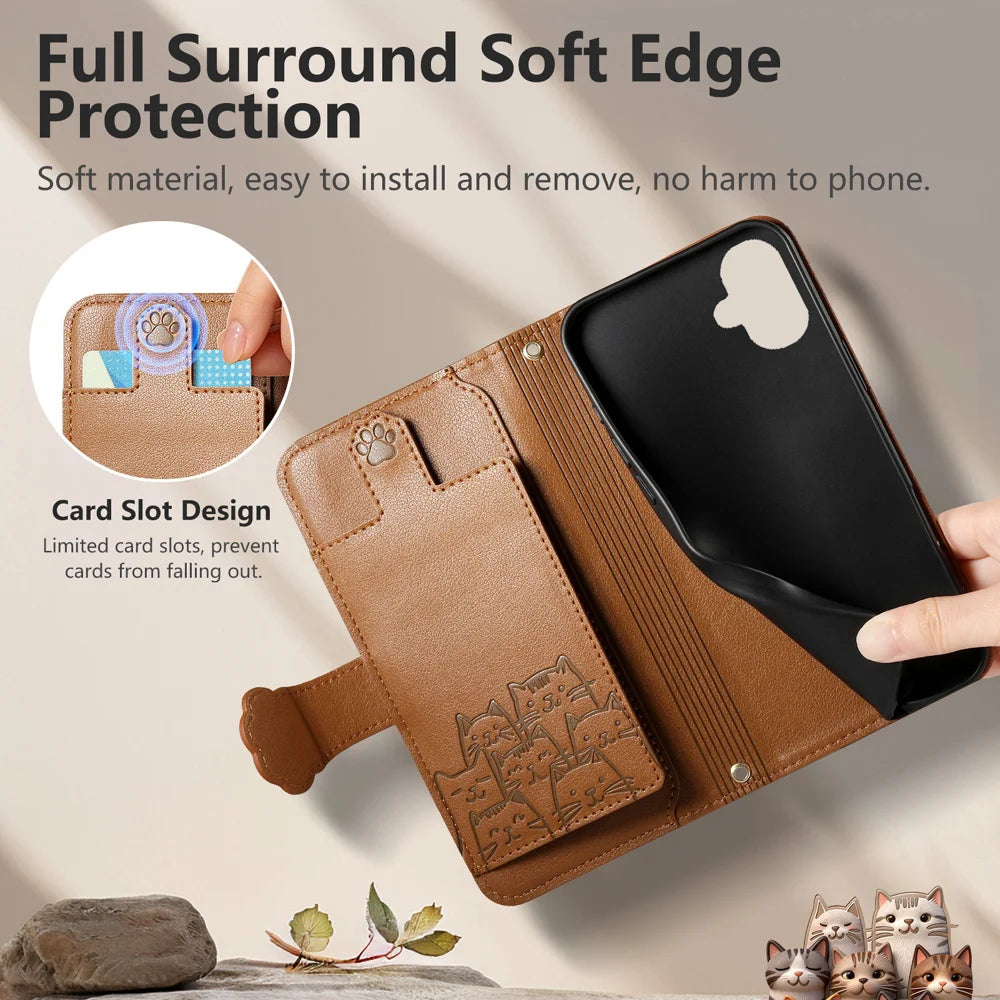 For Samsung Galaxy A08 5G / A08 4G / A07 4G / A06 4G / A06 5G Case Cute Cat Pattern PU Leather Wallet Phone Cover with Wrist Strap - Brown - 4