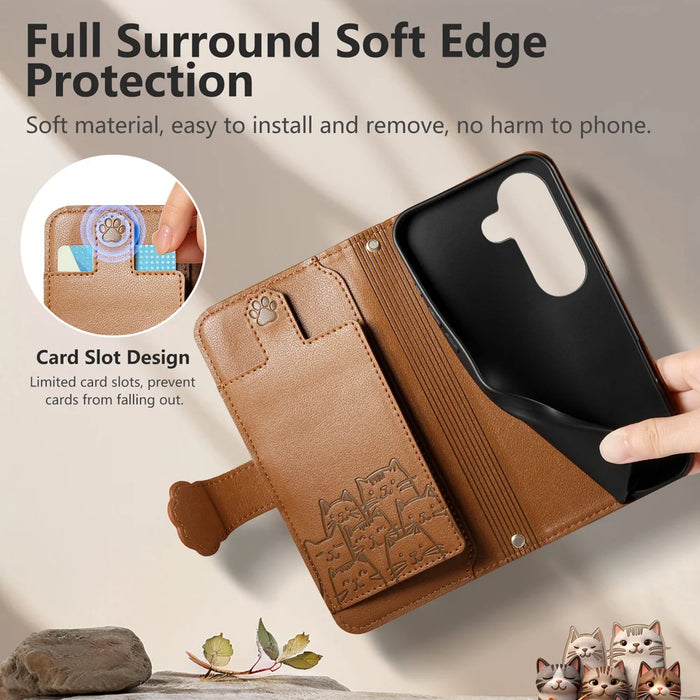 For Samsung Galaxy A57 5G Case Cute Cat Pattern PU Leather Wallet Phone Cover with Wrist Strap - Brown - 4