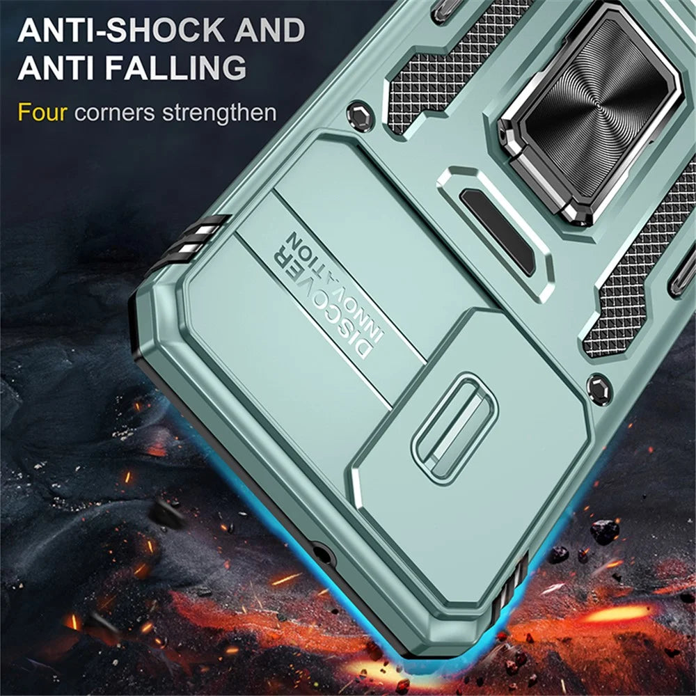 Armor Series for Samsung Galaxy S23 Kickstand Shock-absorbing PC + TPU Hybrid Cover Protective Phone Case with Slide Camera Protector - Green - 2