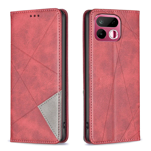For Realme 16T 5G Case Card Slots Geometry Imprint Leather Phone Cover - Red - 1