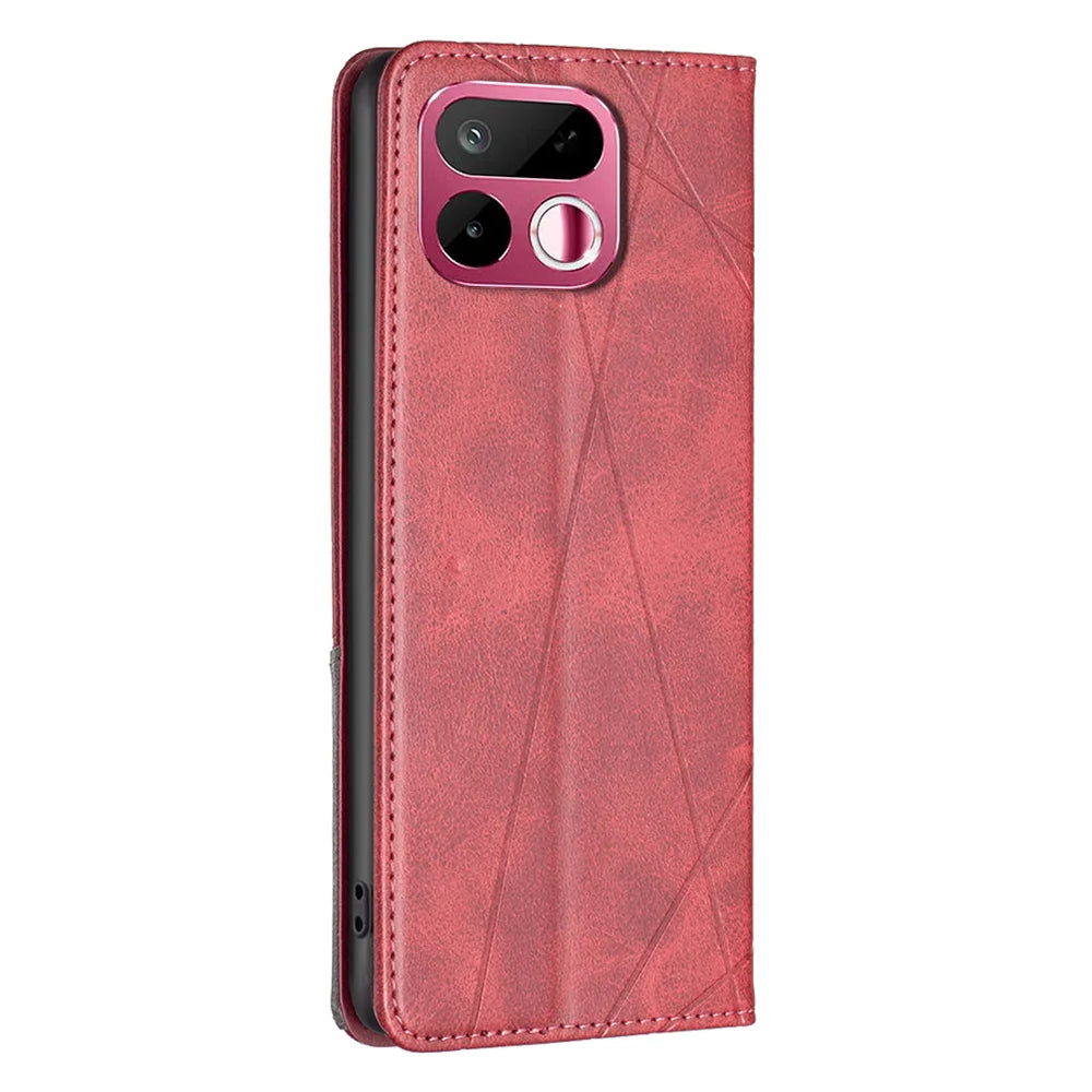 For Realme 16T 5G Case Card Slots Geometry Imprint Leather Phone Cover - Red - 3