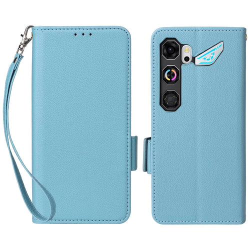 For ZTE nubia Neo 5 GT 5G Case Litchi Texture Wallet Leather Phone Cover with Wrist Strap - Baby Blue - 1