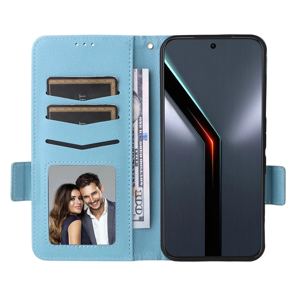 For ZTE nubia Neo 5 GT 5G Case Litchi Texture Wallet Leather Phone Cover with Wrist Strap - Baby Blue - 2