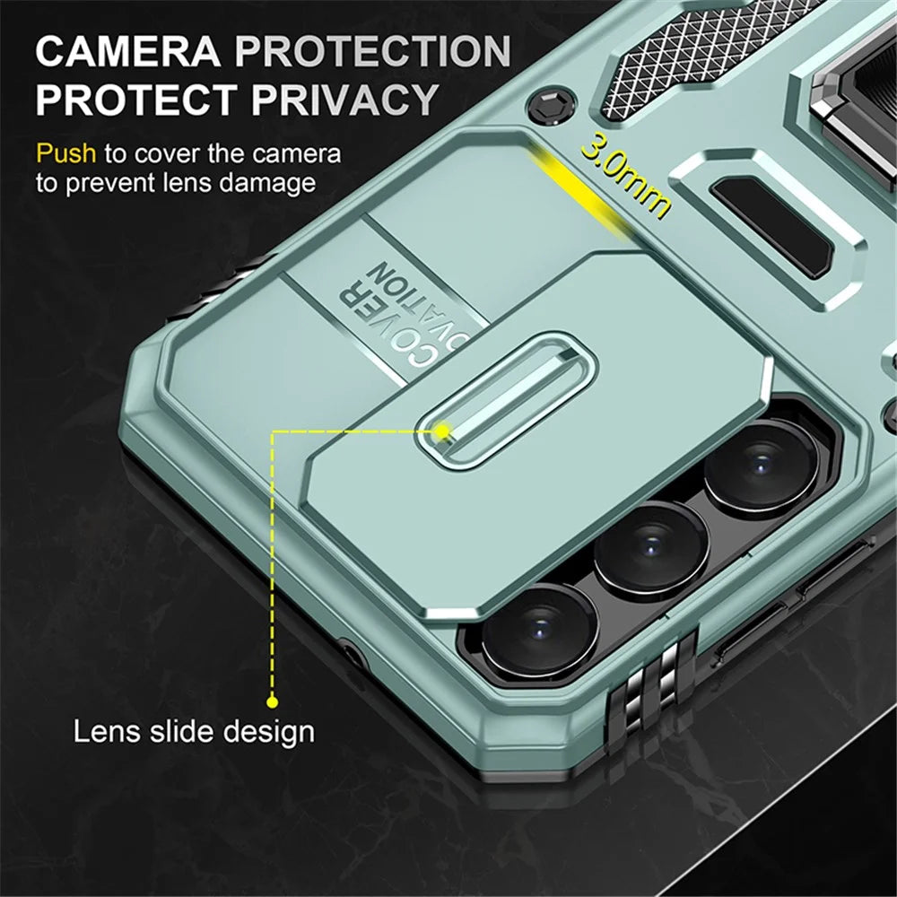 Armor Series for Samsung Galaxy S23+ Kickstand Impact Resistant PC + TPU Hybrid Cover Protective Phone Case with Slide Camera Protector - Green - 5