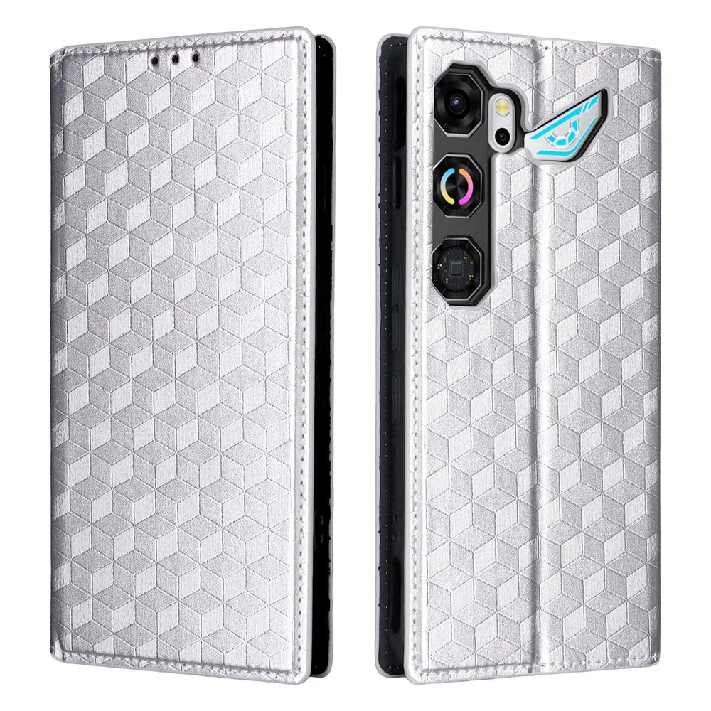 For ZTE nubia Neo 5 GT 5G Case Wallet Rhombus Imprinted PU Leather Phone Cover - Silver - 1