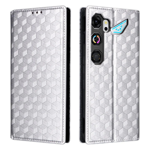 For ZTE nubia Neo 5 GT 5G Case Wallet Rhombus Imprinted PU Leather Phone Cover - Silver - 1