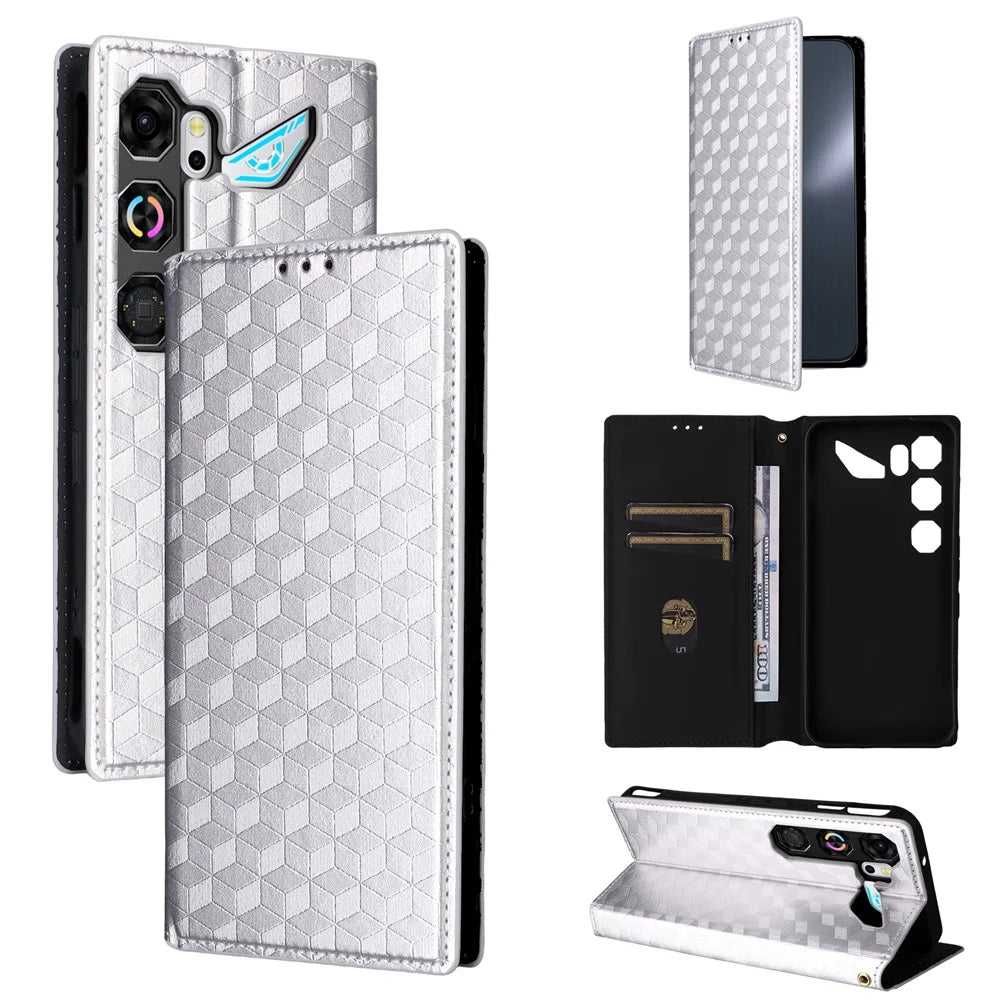 For ZTE nubia Neo 5 GT 5G Case Wallet Rhombus Imprinted PU Leather Phone Cover - Silver - 6