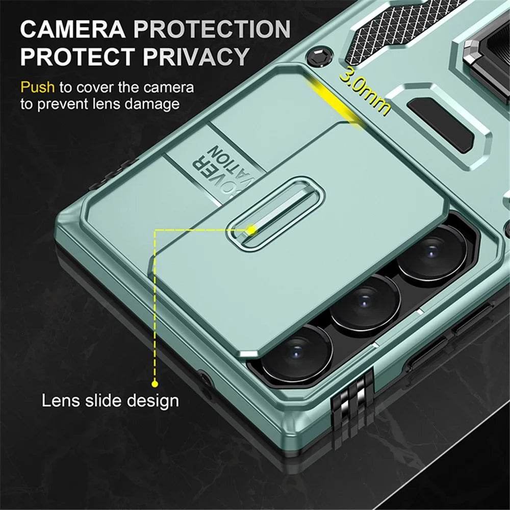 Armor Series for Samsung Galaxy S23 Ultra Protective Phone Case, Kickstand PC + TPU Hybrid Cover with Slide Camera Protector - Green - 5