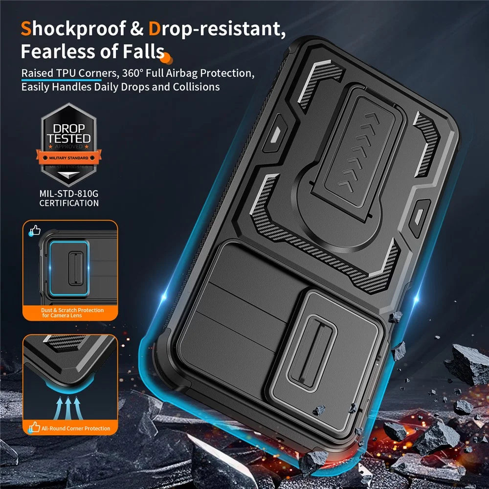 For Samsung Galaxy A27 5G Case Slide Lens Shield PC + TPU Kickstand Phone Cover - Black - 2