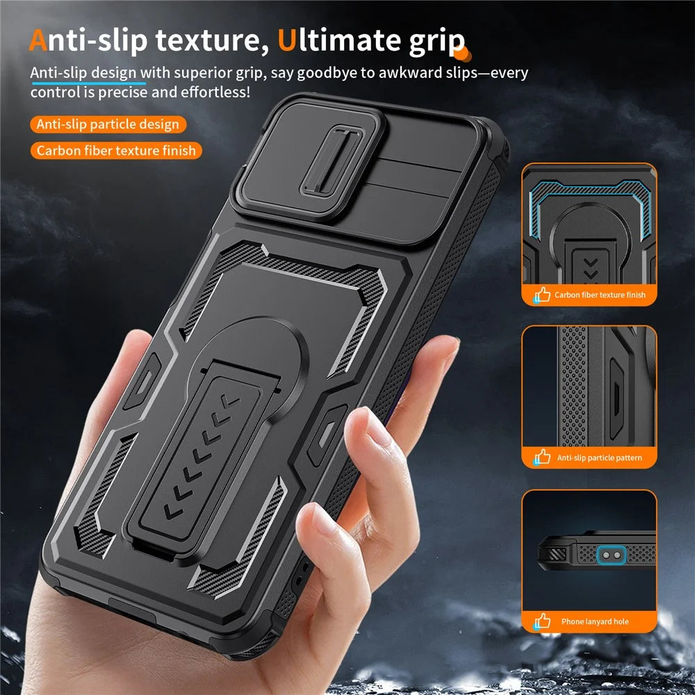 For Samsung Galaxy A08 5G / A08 4G / A07 5G Case Slide Lens Shield PC + TPU Kickstand Phone Cover - Black - 3