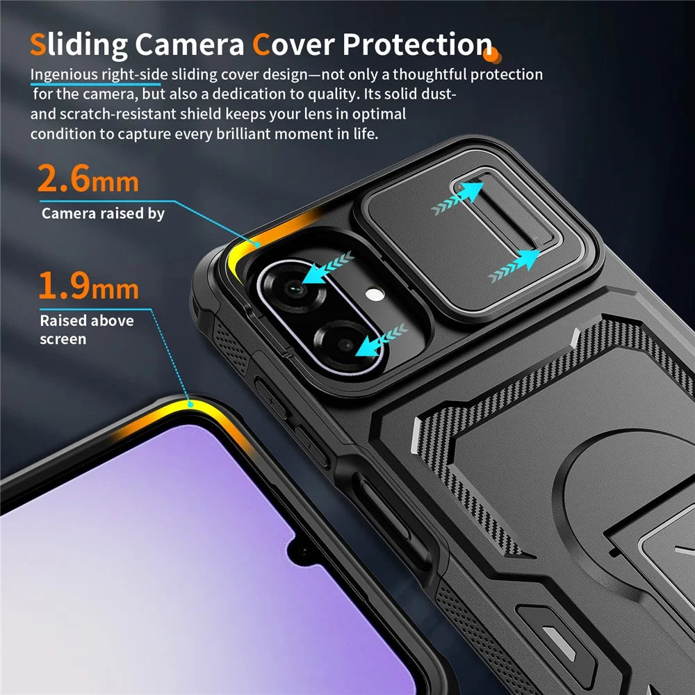 For Samsung Galaxy A08 5G / A08 4G / A07 5G Case Slide Lens Shield PC + TPU Kickstand Phone Cover - Black - 4
