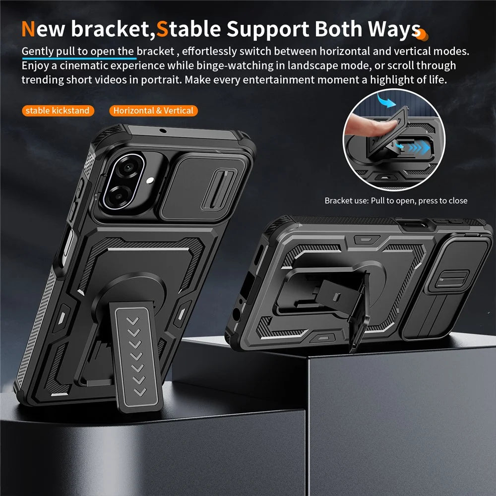 For Samsung Galaxy A08 5G / A08 4G / A07 5G Case Slide Lens Shield PC + TPU Kickstand Phone Cover - Black - 5