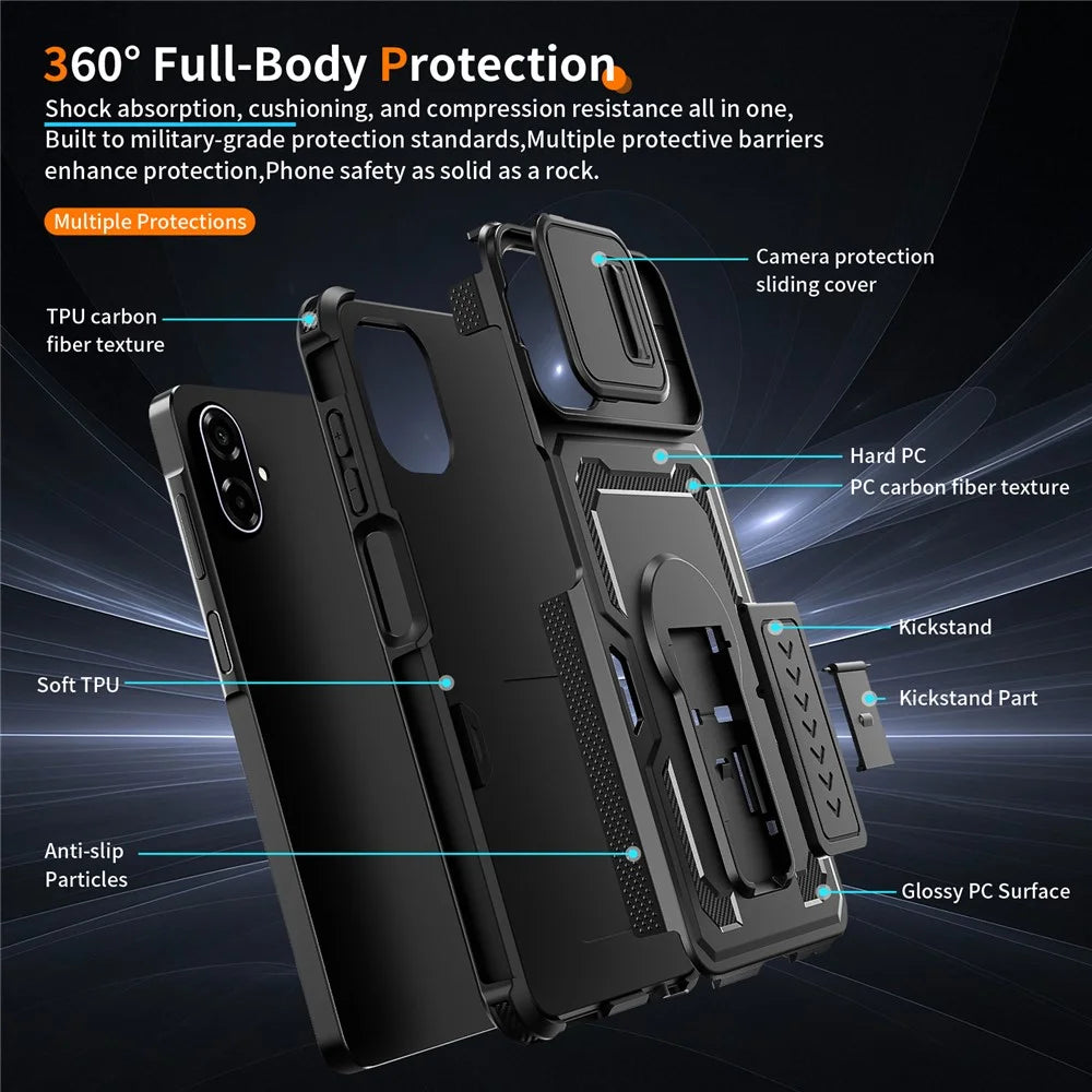 For Samsung Galaxy A08 5G / A08 4G / A07 5G Case Slide Lens Shield PC + TPU Kickstand Phone Cover - Black - 7