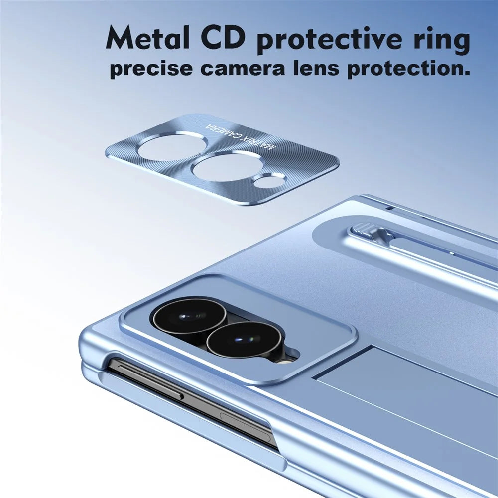 For Samsung Galaxy Z Fold8 Case Kickstand Hinge PC Phone Cover with Tempered Glass Film, Stylus - Blue - 3