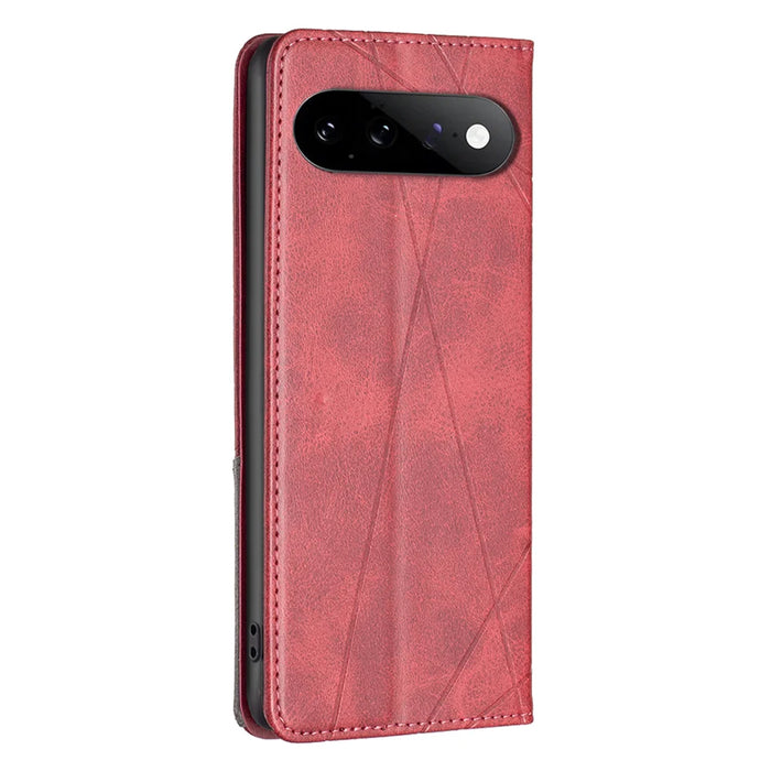 For Google Pixel 11 / Google Pixel 11 Pro Case Card Slots Geometry Imprint Leather Phone Cover - Red - 3