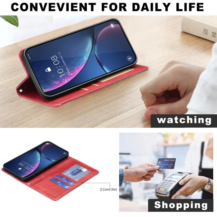 For Google Pixel 11 / Google Pixel 11 Pro Case Card Slots Geometry Imprint Leather Phone Cover - Red - 5