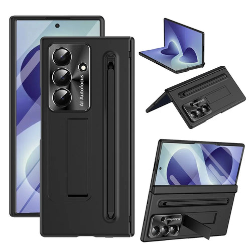 For Samsung Galaxy Z Fold8 Ultra Case Kickstand PC Cell Phone Cover with Screen Protector and Stylus Pen - Black - 1