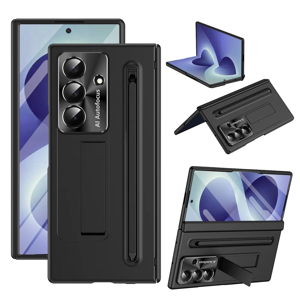 For Samsung Galaxy Z Fold8 Ultra Case Kickstand PC Cell Phone Cover with Screen Protector and Stylus Pen - Black - 1