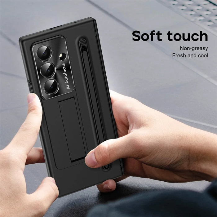 For Samsung Galaxy Z Fold8 Ultra Case Kickstand PC Cell Phone Cover with Screen Protector and Stylus Pen - Black - 4