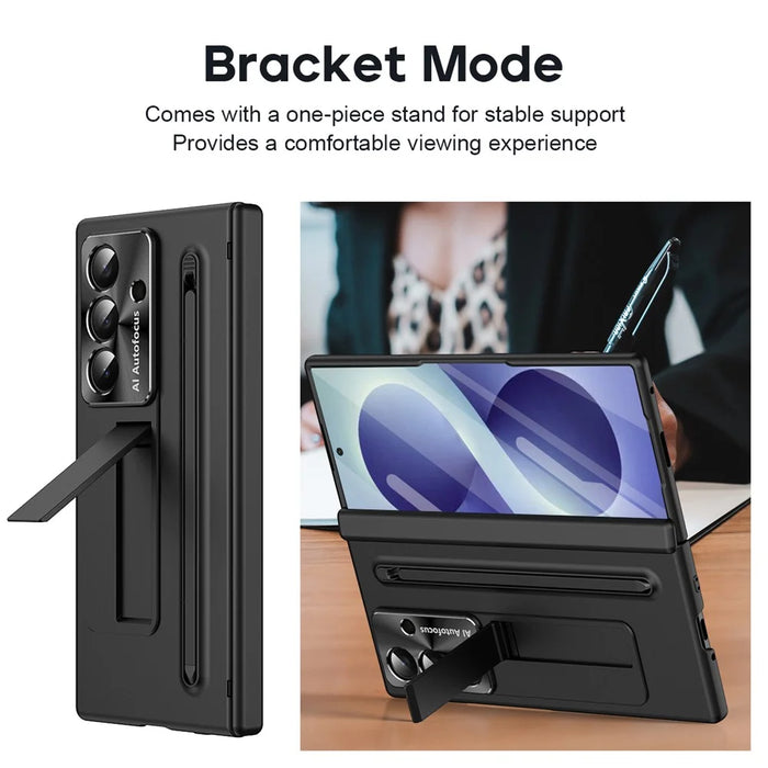 For Samsung Galaxy Z Fold8 Ultra Case Kickstand PC Cell Phone Cover with Screen Protector and Stylus Pen - Black - 5