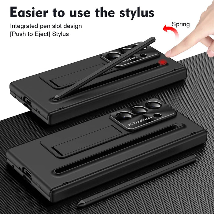 For Samsung Galaxy Z Fold8 Ultra Case Kickstand PC Cell Phone Cover with Screen Protector and Stylus Pen - Black - 6