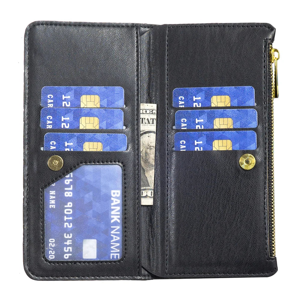 BINFEN COLOR for iPhone 18 Pro Max / 17 Pro Max BF Style-15 Leather Case Zipper Pocket Rhombus Phone Cover - Black - 4