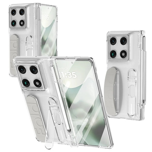 For Motorola Razr Fold 5G Case Kickstand Wristband Hard PC Phone Cover with Tempered Glass Film / Stylus - Transparent - 1