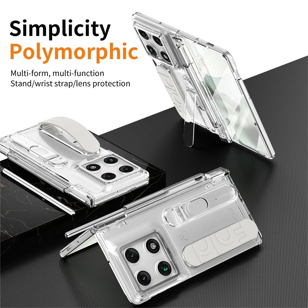 For Motorola Razr Fold 5G Case Kickstand Wristband Hard PC Phone Cover with Tempered Glass Film / Stylus - Transparent - 3