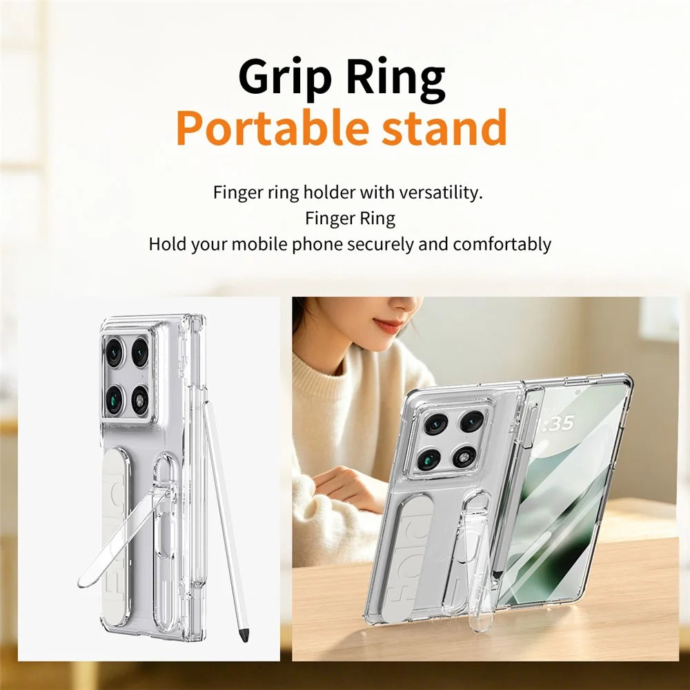 For Motorola Razr Fold 5G Case Kickstand Wristband Hard PC Phone Cover with Tempered Glass Film / Stylus - Transparent - 4