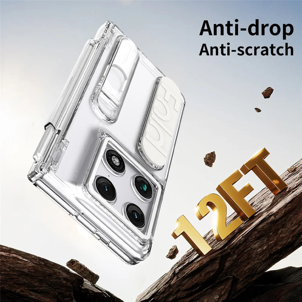 For Motorola Razr Fold 5G Case Kickstand Wristband Hard PC Phone Cover with Tempered Glass Film / Stylus - Transparent - 6