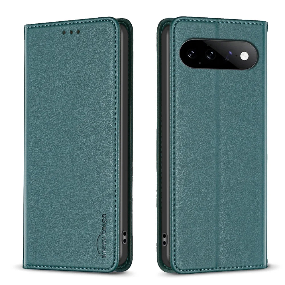 BINFEN COLOR for Google Pixel 11 / Google Pixel 11 Pro Leather Case  BF18 Phone Stand Cover with Card Slots - Green - 1