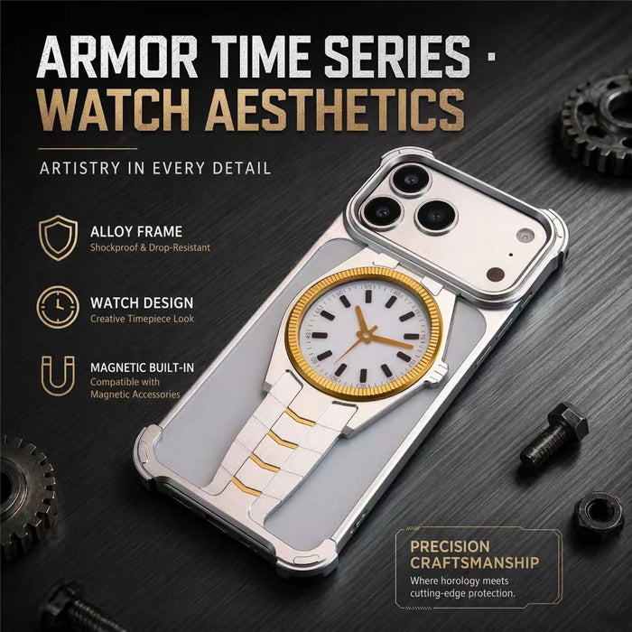 For iPhone 17 Pro Max Magnetic Case Creative Watch Design TPU + Alloy Frame Shockproof Phone Cover - Silver - 4