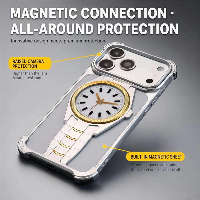 For iPhone 17 Pro Max Magnetic Case Creative Watch Design TPU + Alloy Frame Shockproof Phone Cover - Silver - 7