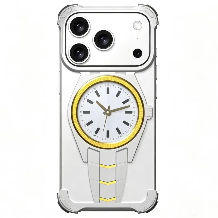 For iPhone 17 Pro Magnetic Case Creative Watch Design TPU + Alloy Frame Shockproof Phone Cover - Silver - 1