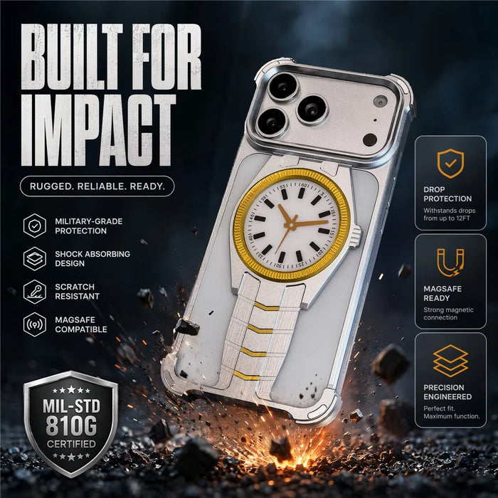 For iPhone 17 Pro Magnetic Case Creative Watch Design TPU + Alloy Frame Shockproof Phone Cover - Silver - 2