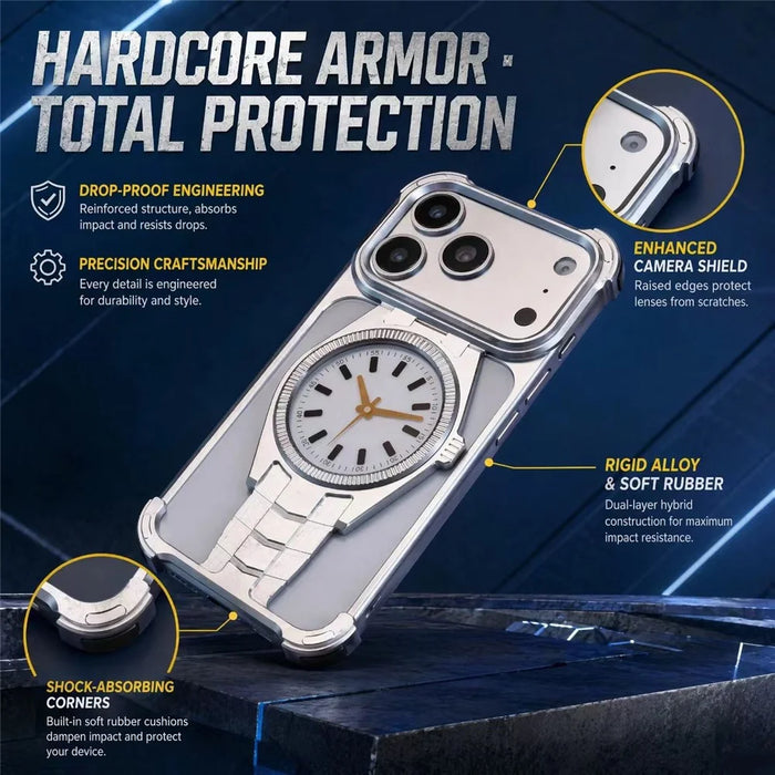 For iPhone 17 Pro Magnetic Case Creative Watch Design TPU + Alloy Frame Shockproof Phone Cover - Silver - 5