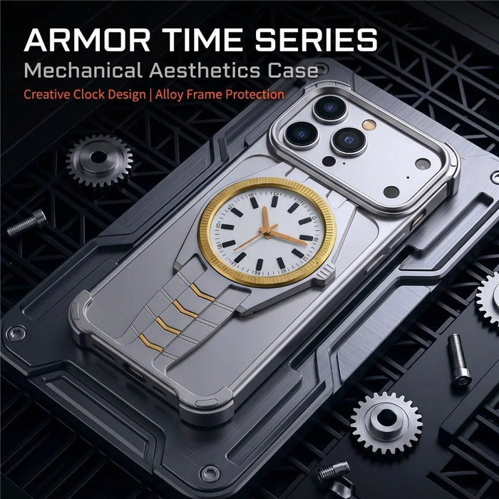 For iPhone 17 Pro Magnetic Case Creative Watch Design TPU + Alloy Frame Shockproof Phone Cover - Silver - 6