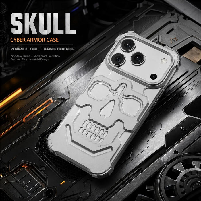 For iPhone 17 Pro Case Skull Armor Design Drop Protection Aluminum Alloy Hard Shell Cover - Orange - 4