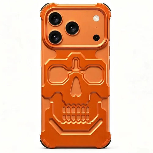 For iPhone 17 Pro Max Case Skull Armor Design Drop Protection Aluminum Alloy Hard Shell Cover - Orange - 1