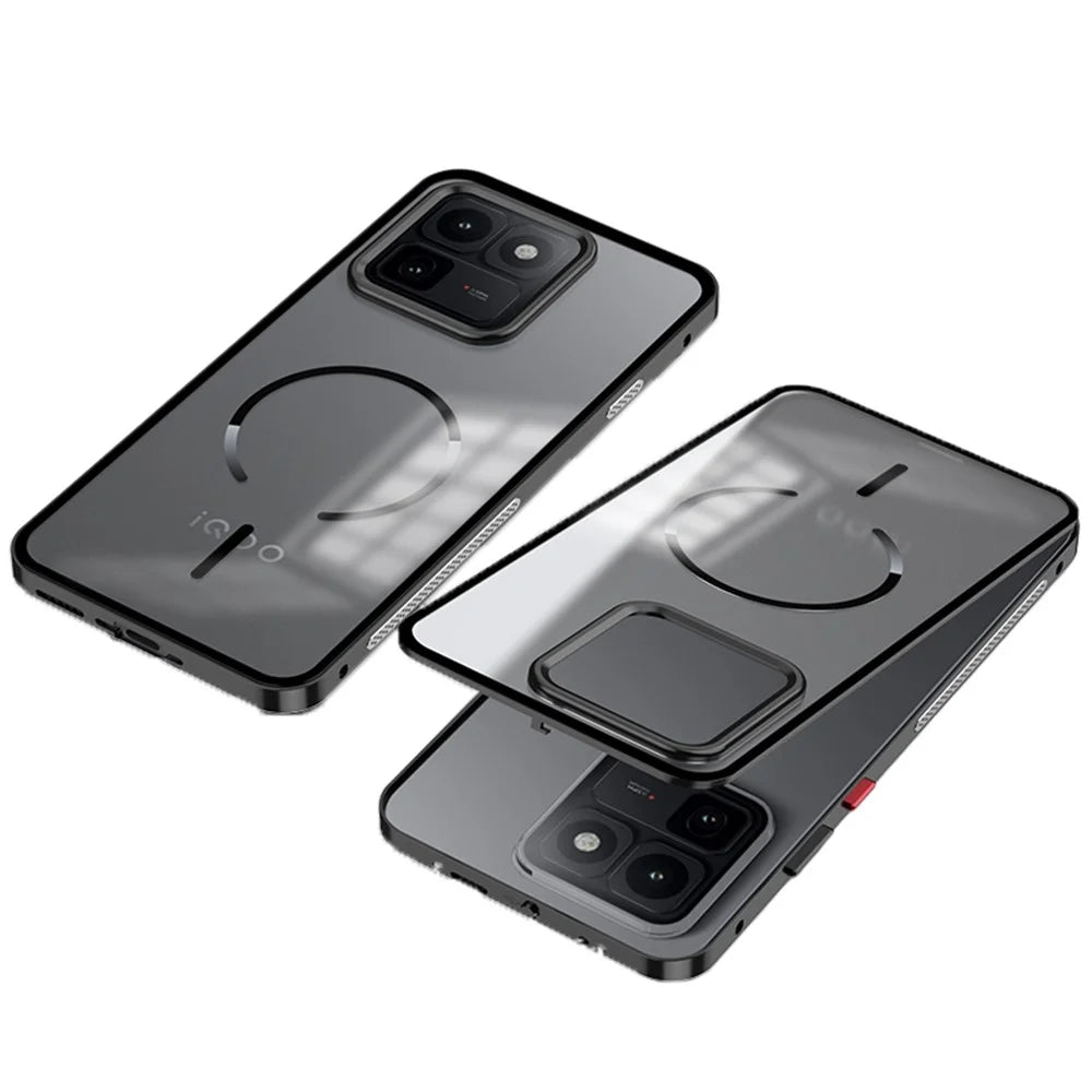 For vivo iQOO 15T 5G Magnetic Case Aluminium Alloy PC Matte Phone Cover Pop-Up Snap Lock - Black - 1