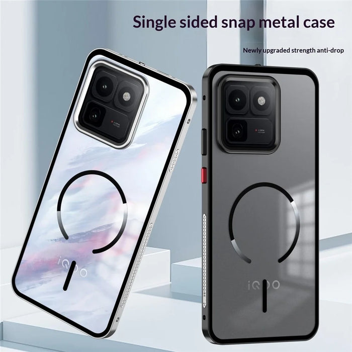 For vivo iQOO 15T 5G Magnetic Case Aluminium Alloy PC Matte Phone Cover Pop-Up Snap Lock - Black - 3