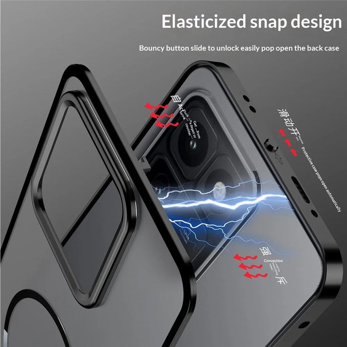 For vivo iQOO 15T 5G Magnetic Case Aluminium Alloy PC Matte Phone Cover Pop-Up Snap Lock - Black - 5