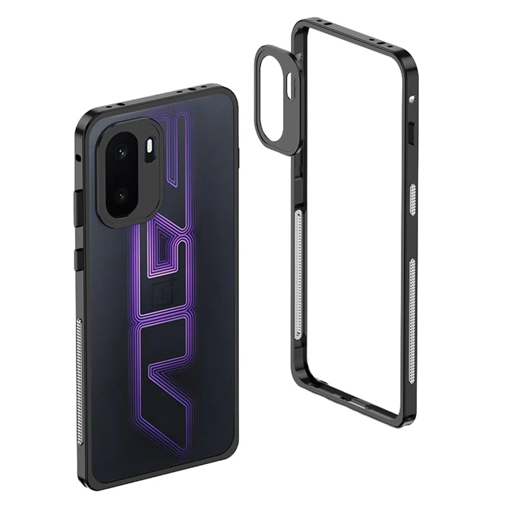 For OnePlus Ace 6 Ultra 5G Bumper Cases Metal Frame Heat Dissipation Cover with Lens Protector - Black - 1