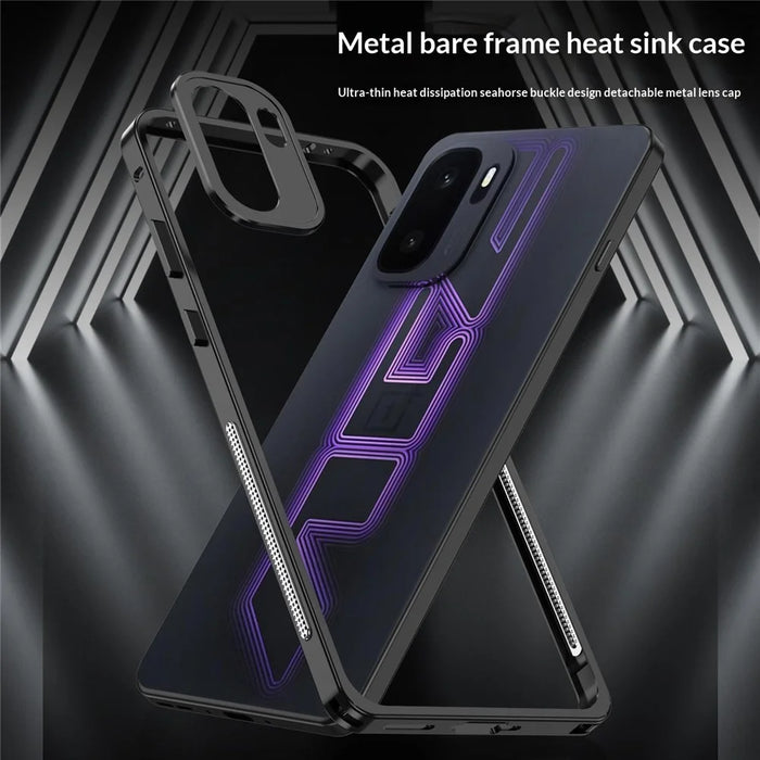 For OnePlus Ace 6 Ultra 5G Bumper Cases Metal Frame Heat Dissipation Cover with Lens Protector - Black - 5
