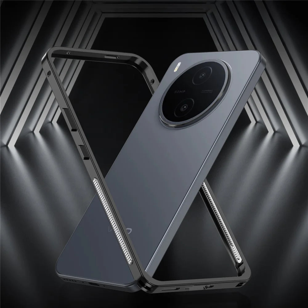 For vivo Y600 Pro 5G Bumper Cases Metal Frame Heat Dissipation Cover with Lens Protector - Black - 7