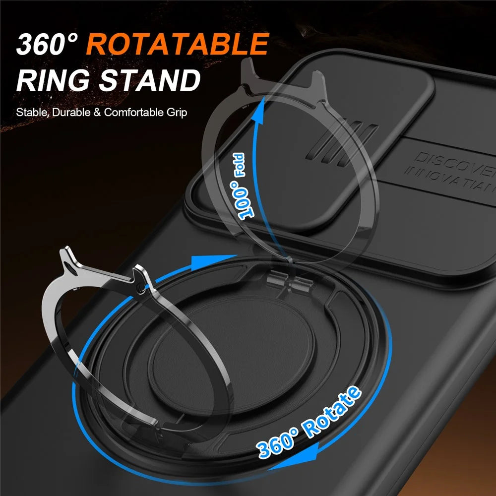 For Samsung Galaxy A27 5G Case Magnetic Case Ring Kickstand Slide Camera Cover TPU PC Hybrid Phone Shell - Black - 2